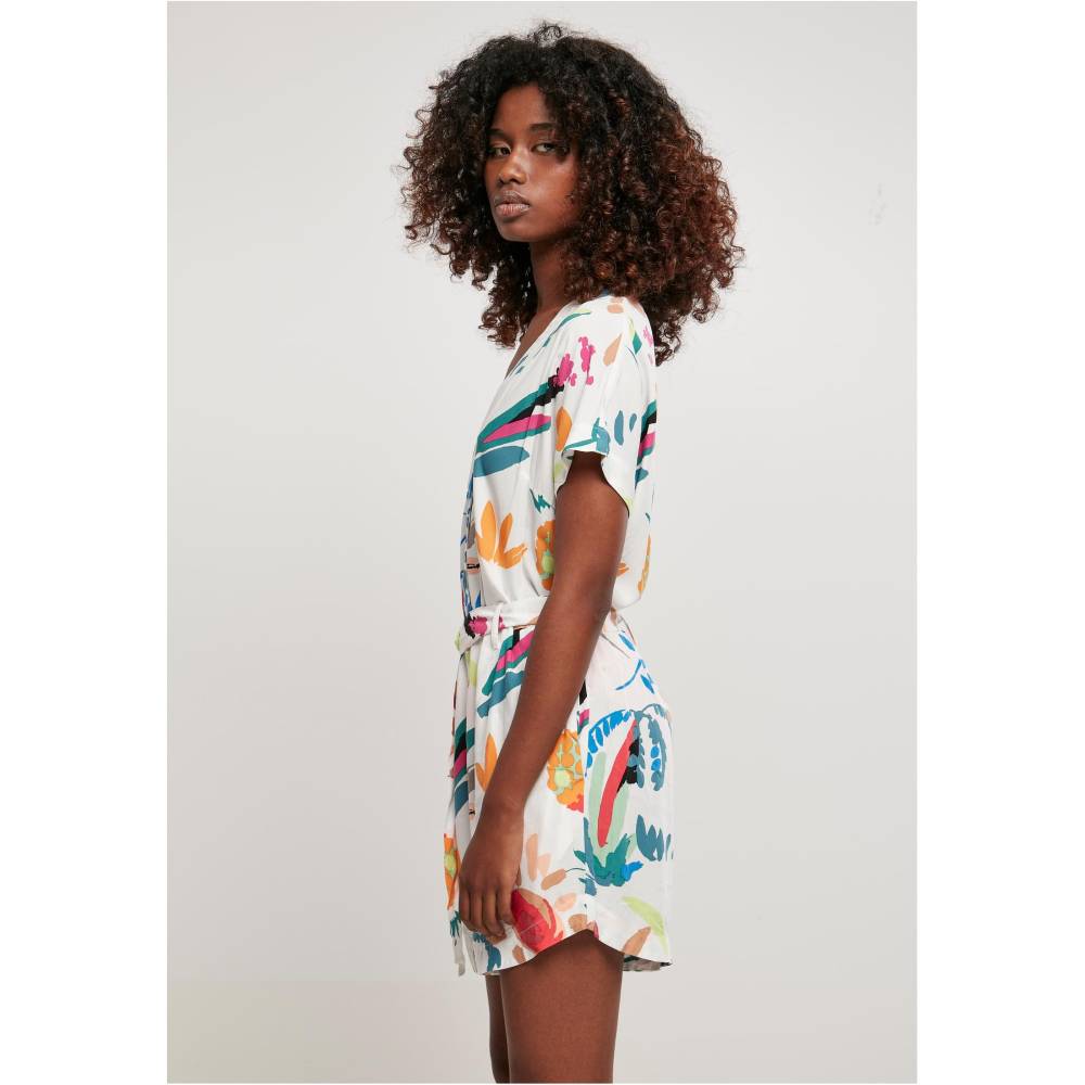 Urban Classics - Short Viscose Belt Playsuit - Cream